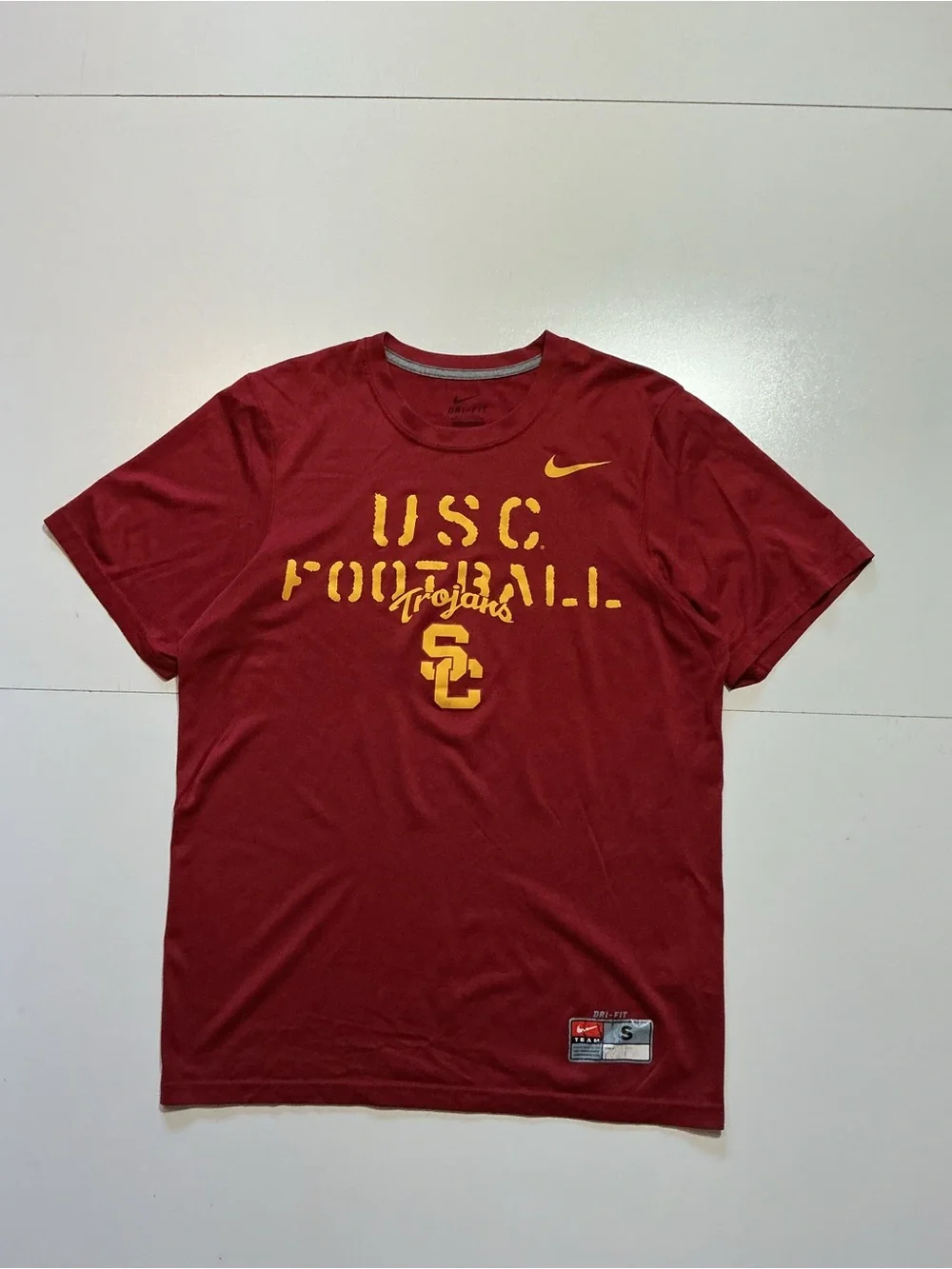 Nike Dri Fit USC Trojans Football Swoosh Training Gym Graphic S/S T-Shirt